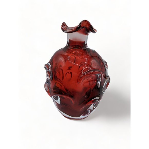 Vintage Aseda Swedish Art Glass Bergstrom Ruby Thumbprint Glass Decanter 7 in - Picture 2 of 14